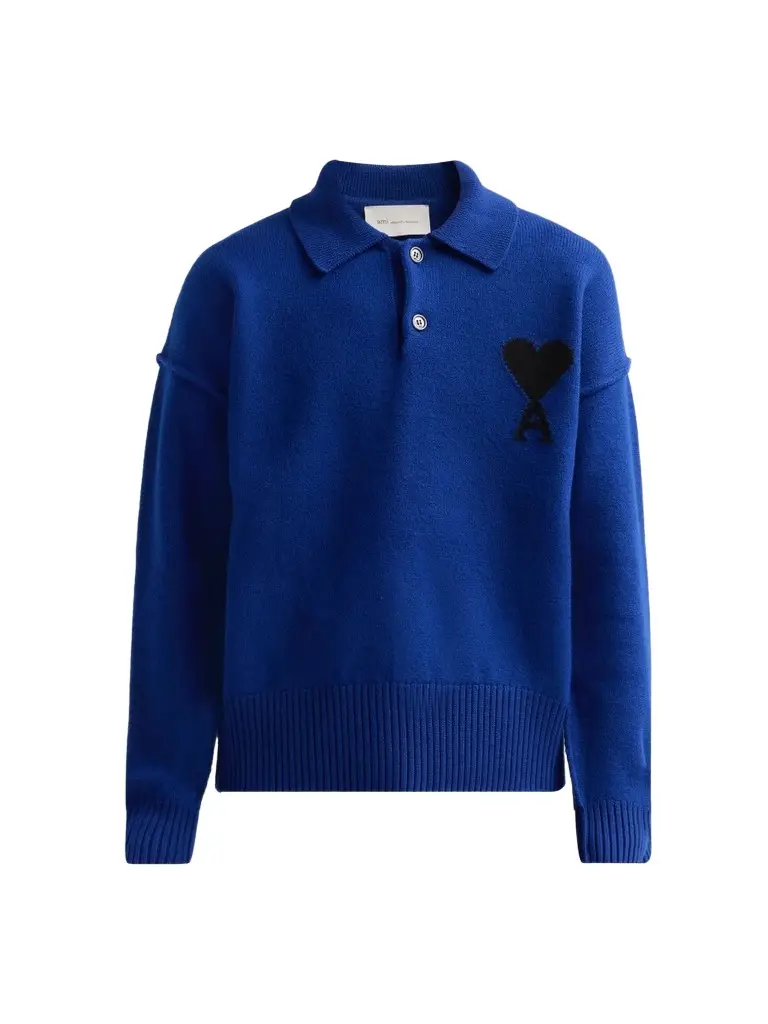 AMI PARIS Men's Quota Contrast Ami de Coeur Wool Sweater