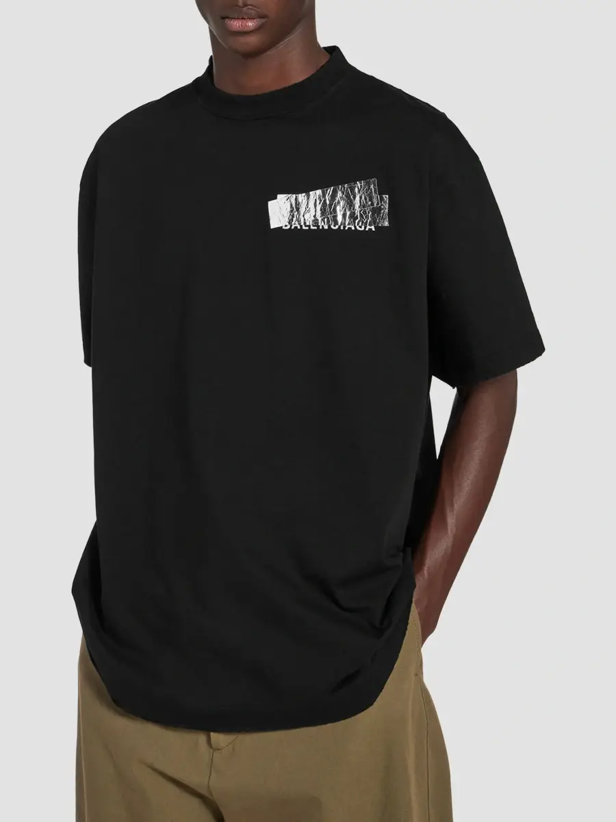Balenciaga Men's Silver Tape Oversized T-Shirt | Thumbnail 2 Balenciaga Men's Silver Tape Oversized T-Shirt | Thumbnail 2