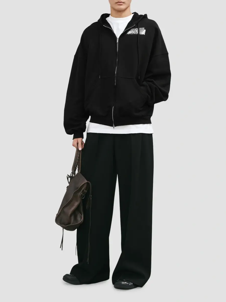 Balenciaga Men's Silver Tape Large Zip-Up Hoodie | Thumbnail 2 Balenciaga Men's Silver Tape Large Zip-Up Hoodie | Thumbnail 2