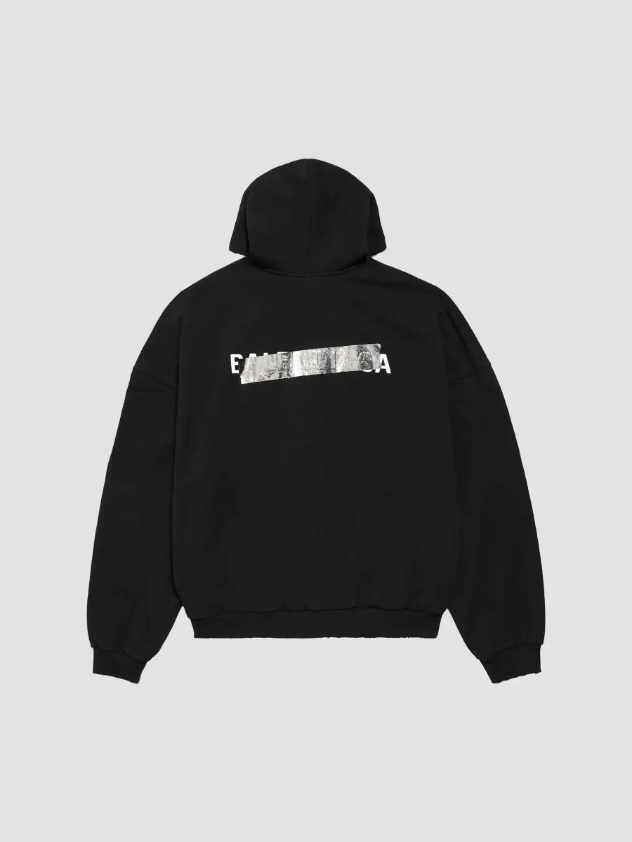 Balenciaga Men's Silver Tape Large Zip-Up Hoodie | Thumbnail 3 Balenciaga Men's Silver Tape Large Zip-Up Hoodie | Thumbnail 3