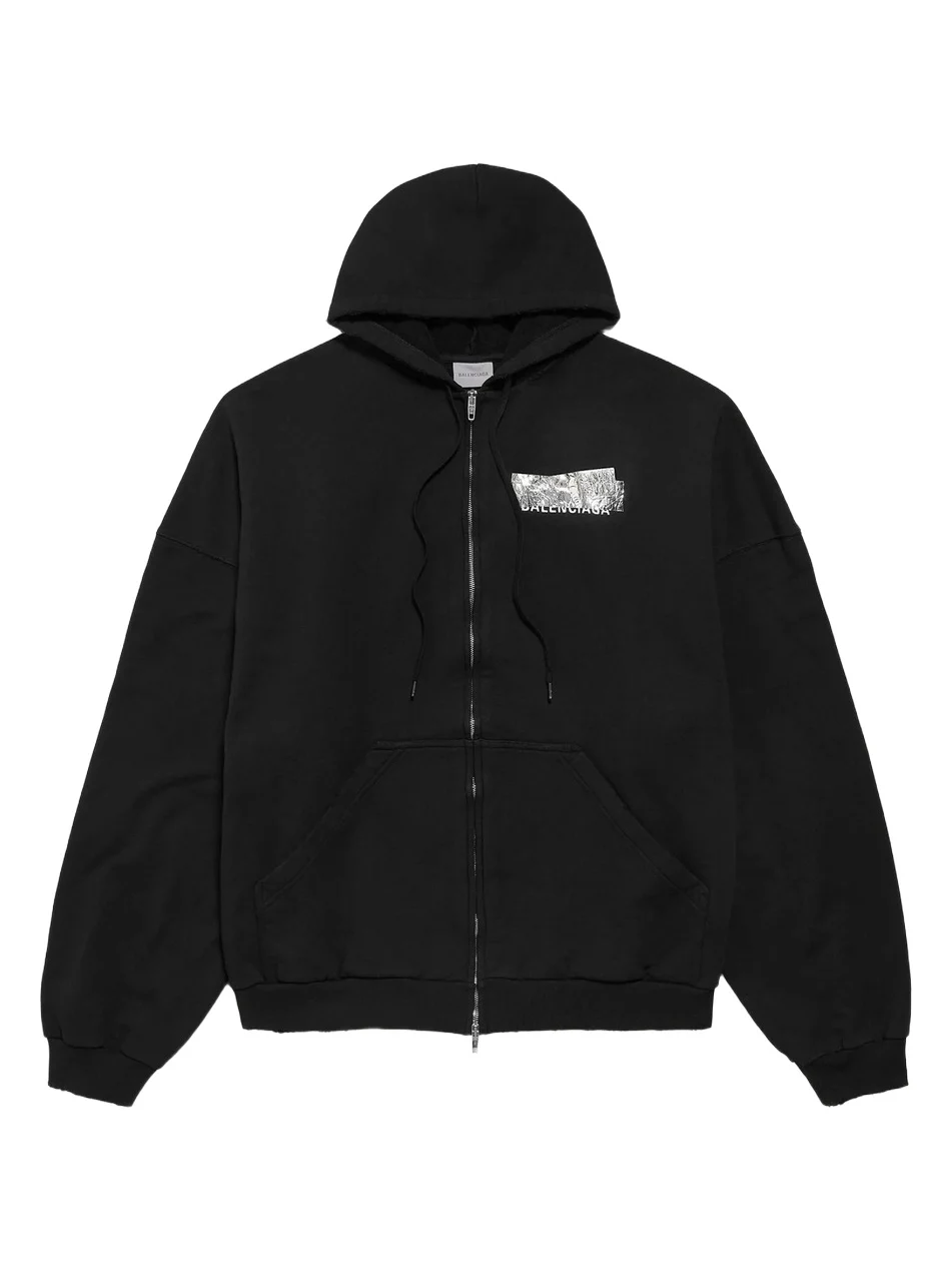 Men's Silver Tape Large Zip-Up Hoodie Men's Silver Tape Large Zip-Up Hoodie