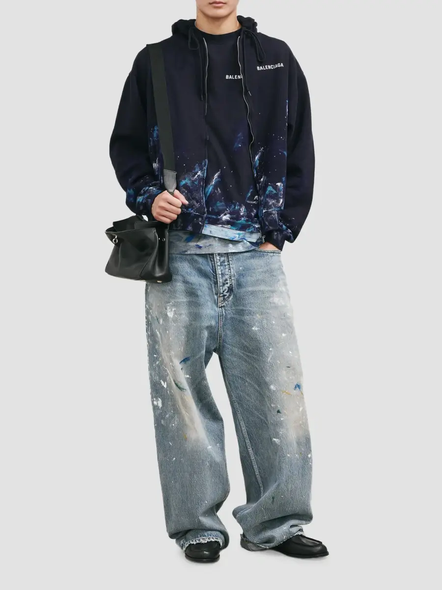 Balenciaga Men's Paint Splatter Oversized Zip-Up Hoodie | Thumbnail 2 Balenciaga Men's Paint Splatter Oversized Zip-Up Hoodie | Thumbnail 2