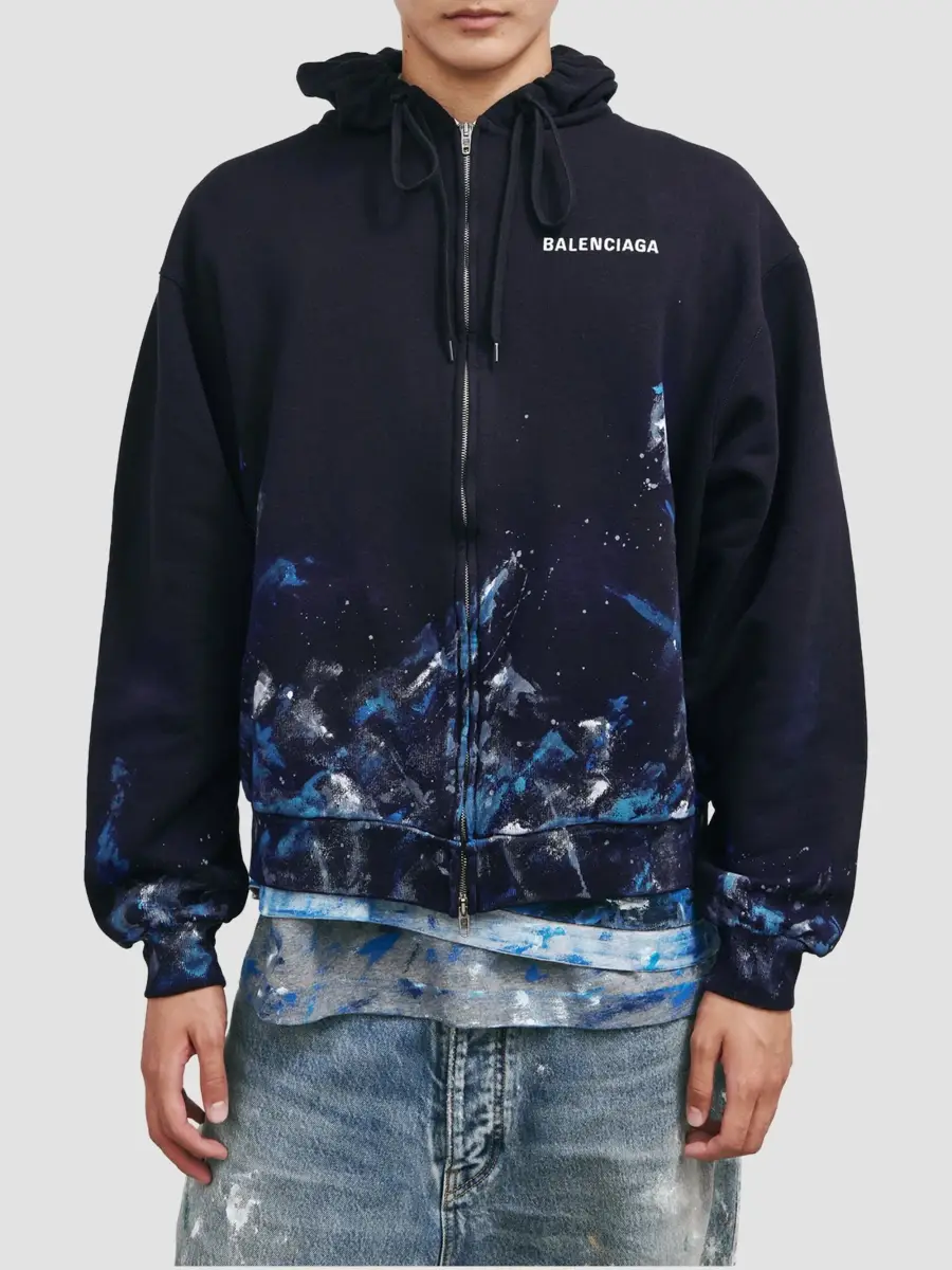 Balenciaga Men's Paint Splatter Oversized Zip-Up Hoodie | Thumbnail 3 Balenciaga Men's Paint Splatter Oversized Zip-Up Hoodie | Thumbnail 3