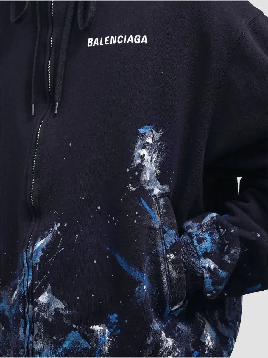 Balenciaga Men's Paint Splatter Oversized Zip-Up Hoodie | Thumbnail 4 Balenciaga Men's Paint Splatter Oversized Zip-Up Hoodie | Thumbnail 4