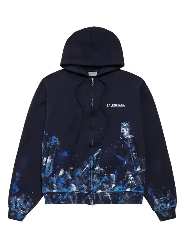 Balenciaga Men's Paint Splatter Oversized Zip-Up Hoodie
