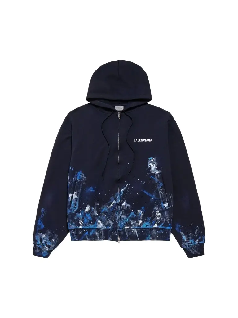Balenciaga Men's Paint Splatter Oversized Zip-Up Hoodie