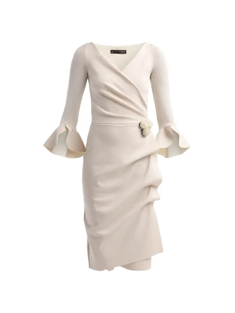 Women's Triana Lurex-Knit Ruched Surplice Midi Dress Women's Triana Lurex-Knit Ruched Surplice Midi Dress