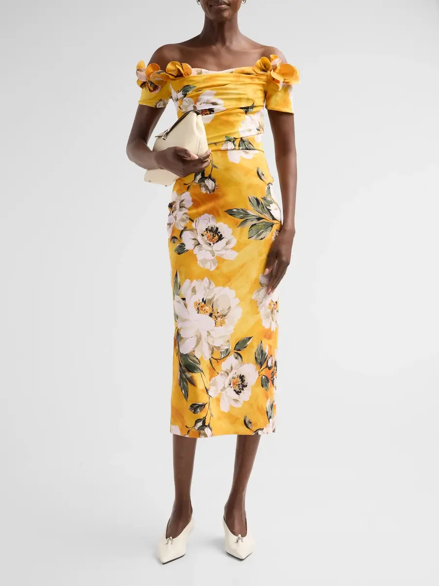 Chiara Boni La Petite Robe Women's Yiana Floral Off-the-Shoulder Midi Dress | Thumbnail 2 Chiara Boni La Petite Robe Women's Yiana Floral Off-the-Shoulder Midi Dress | Thumbnail 2