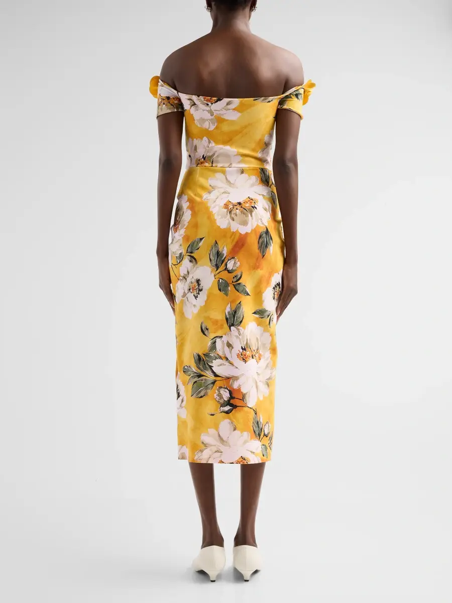 Chiara Boni La Petite Robe Women's Yiana Floral Off-the-Shoulder Midi Dress | Thumbnail 3 Chiara Boni La Petite Robe Women's Yiana Floral Off-the-Shoulder Midi Dress | Thumbnail 3