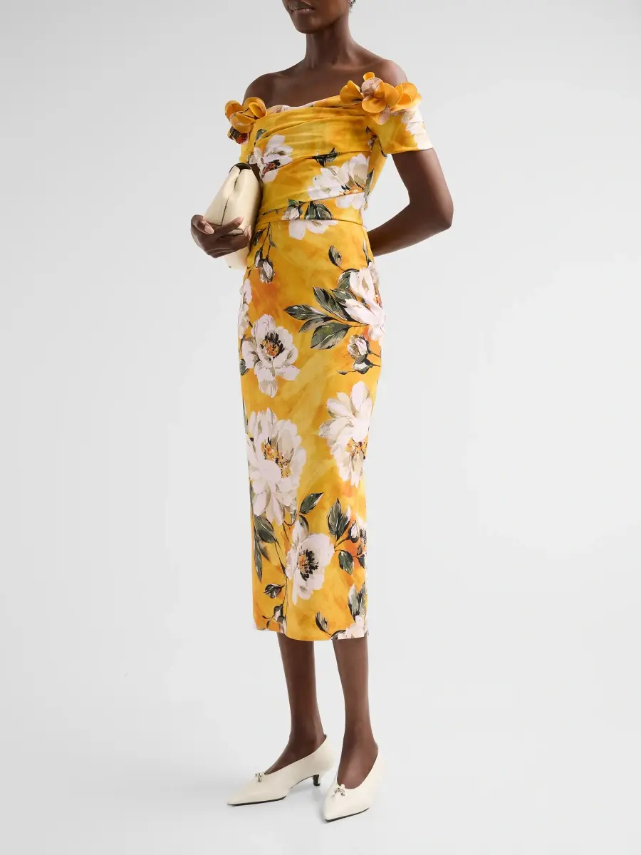 Chiara Boni La Petite Robe Women's Yiana Floral Off-the-Shoulder Midi Dress | Thumbnail 4 Chiara Boni La Petite Robe Women's Yiana Floral Off-the-Shoulder Midi Dress | Thumbnail 4