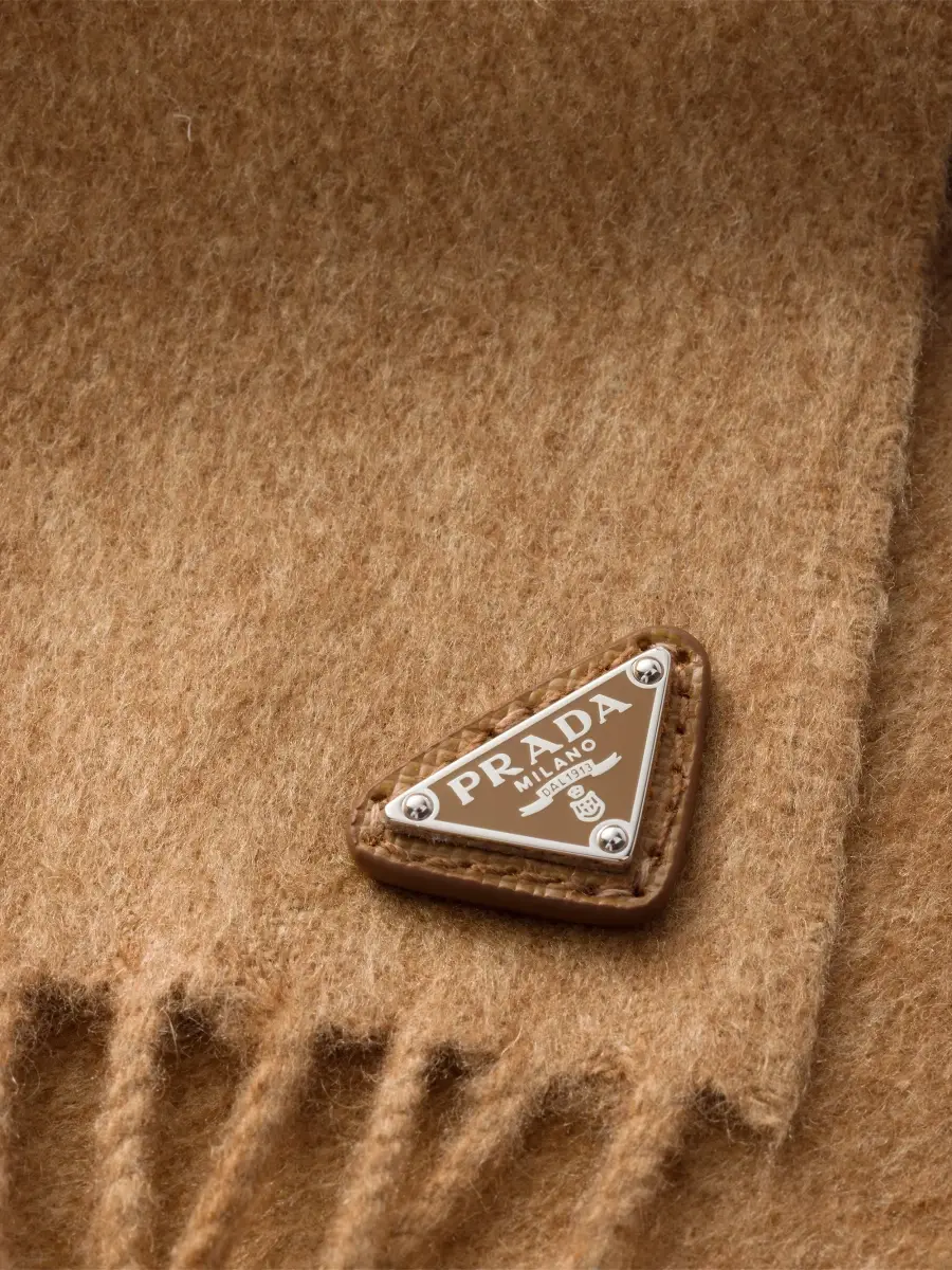 Prada Men's Silk and Cashmere Scarf - Brown | Thumbnail 2 Prada Men's Silk and Cashmere Scarf - Brown | Thumbnail 2
