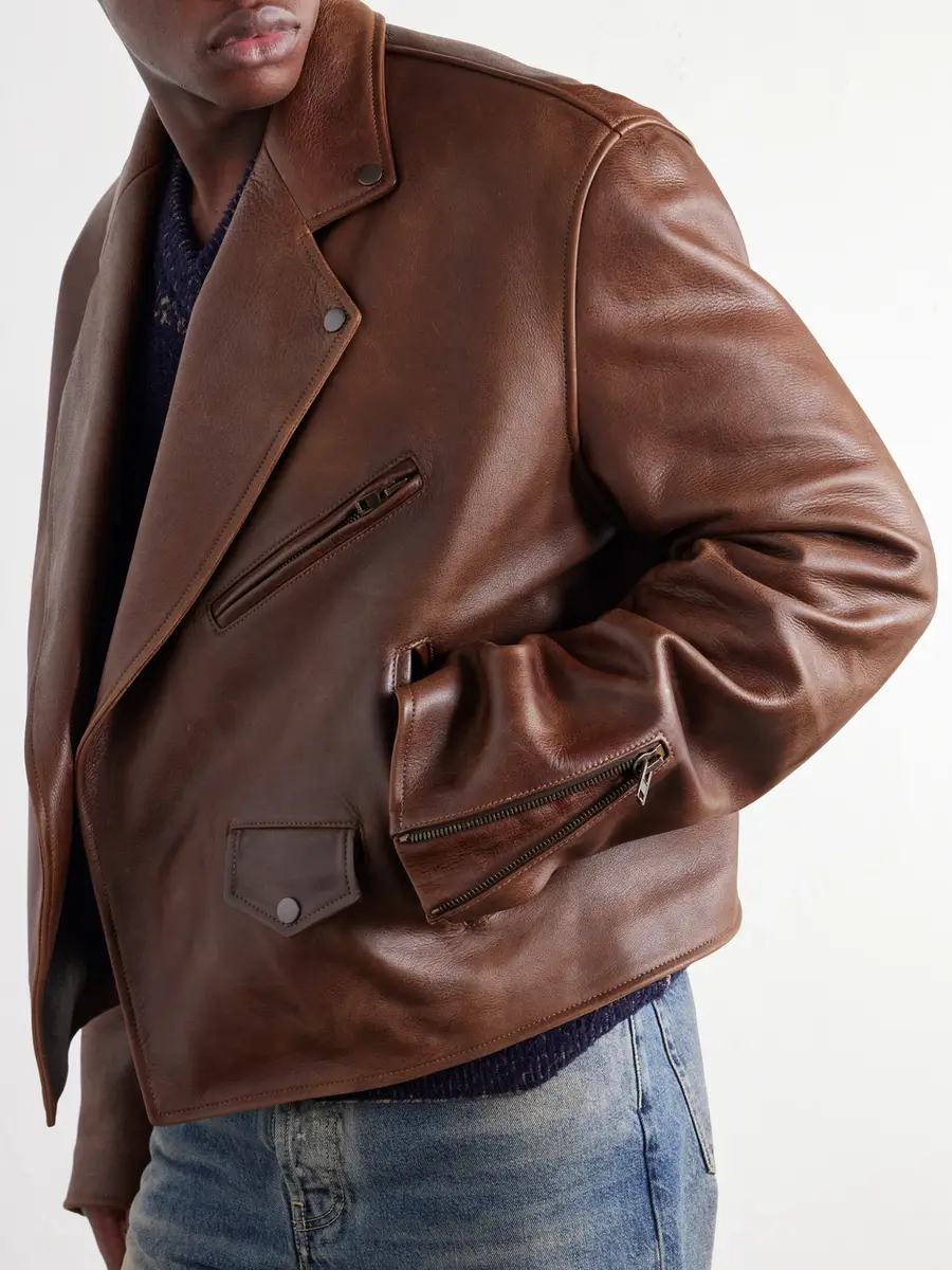 Maison Margiela Cropped Distressed Full-Grain Leather Biker Jacket - Men | Thumbnail 5 Maison Margiela Cropped Distressed Full-Grain Leather Biker Jacket - Men | Thumbnail 5