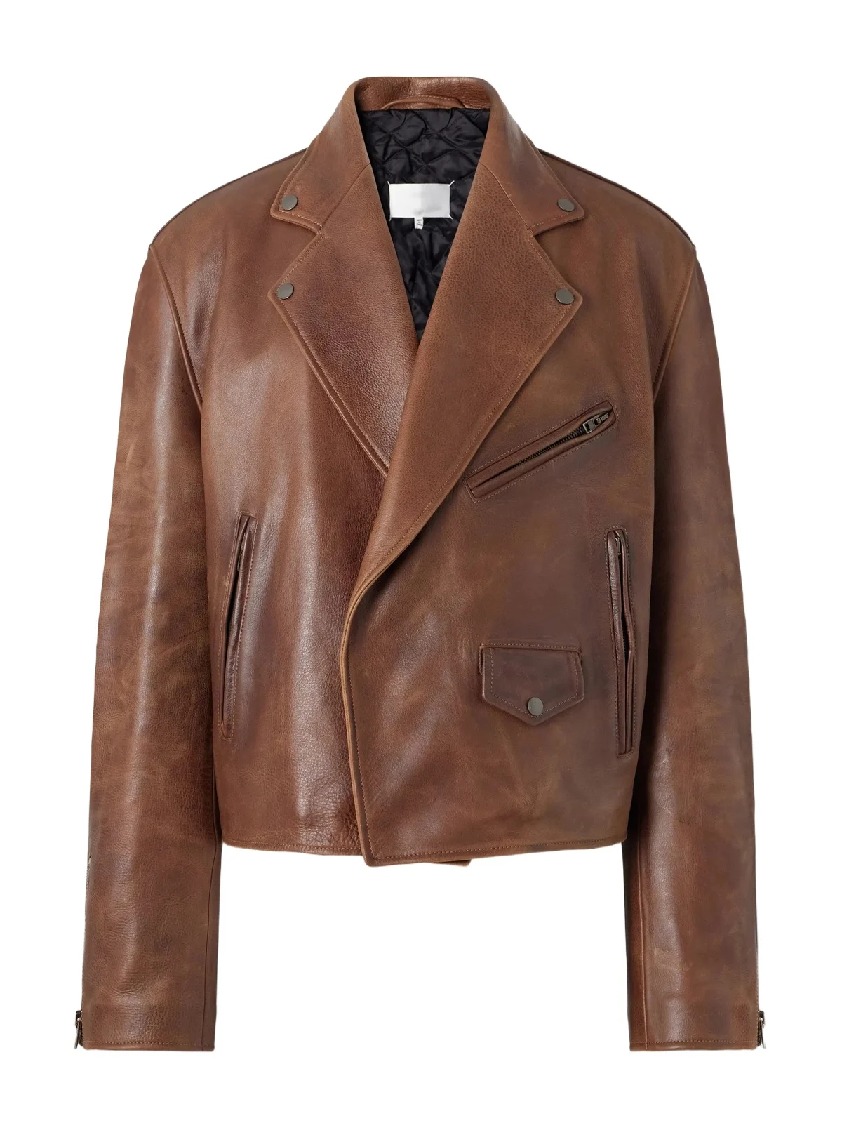 Maison Margiela Cropped Distressed Full-Grain Leather Biker Jacket - Men
