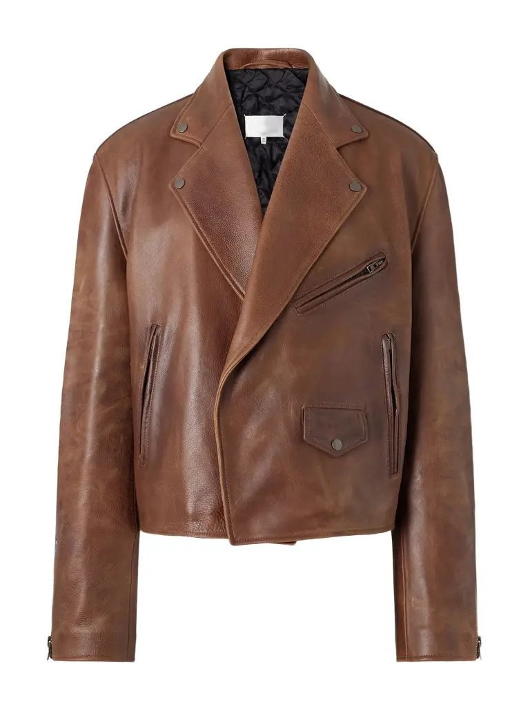 Maison Margiela Cropped Distressed Full-Grain Leather Biker Jacket - Men