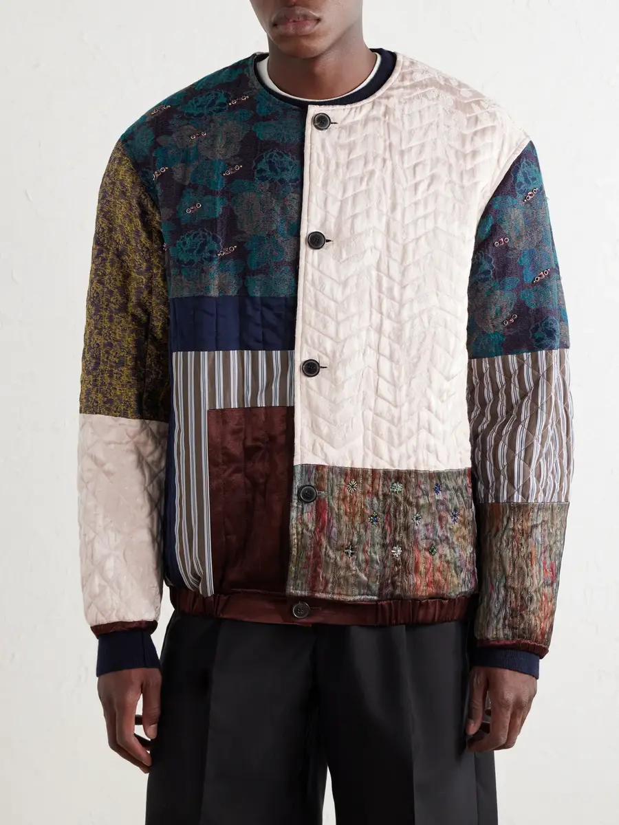 Dries Van Noten Embellished Patchwork Canvas and Jacquard Blouson Jacket - Men | Thumbnail 3