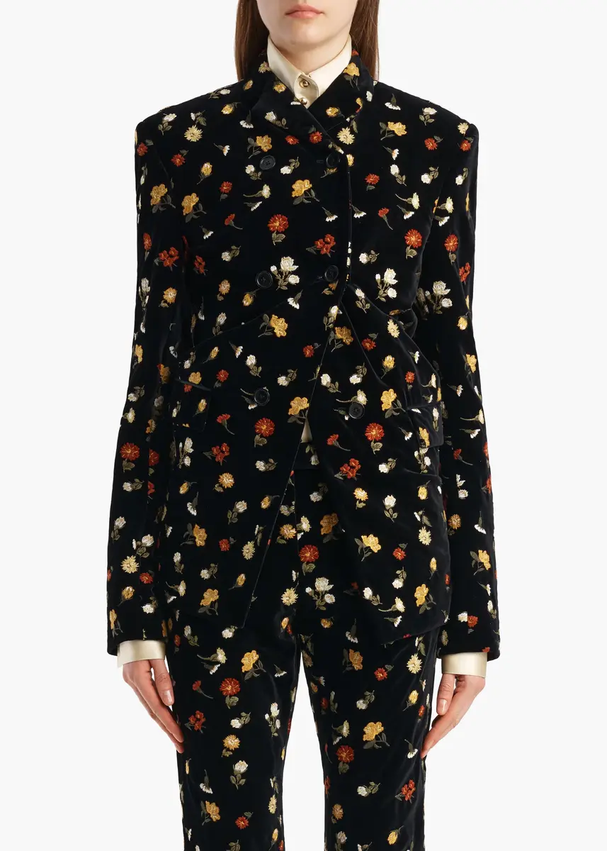 Khaite Rolo Jacket In Black Flower Embroidery | Thumbnail 3 Khaite Rolo Jacket In Black Flower Embroidery | Thumbnail 3