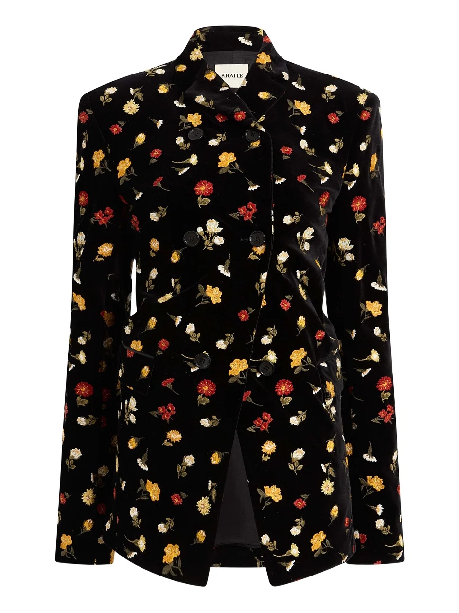 Khaite Rolo Jacket In Black Flower Embroidery