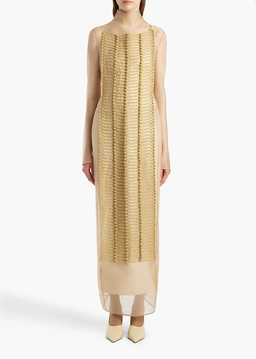 Khaite Toldo Dress In Beige With Ornamental Embroidery | Thumbnail 2 Khaite Toldo Dress In Beige With Ornamental Embroidery | Thumbnail 2