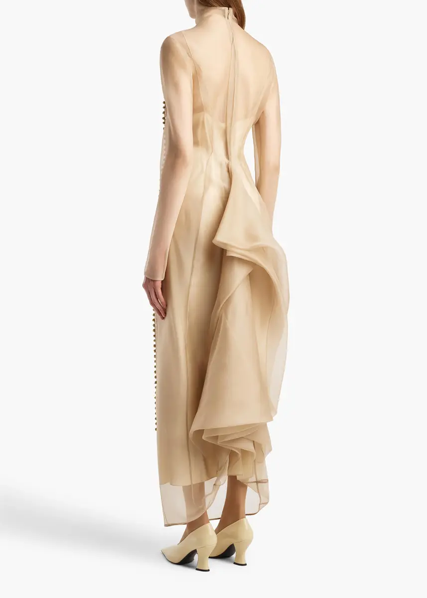 Khaite Toldo Dress In Beige With Ornamental Embroidery | Thumbnail 3 Khaite Toldo Dress In Beige With Ornamental Embroidery | Thumbnail 3