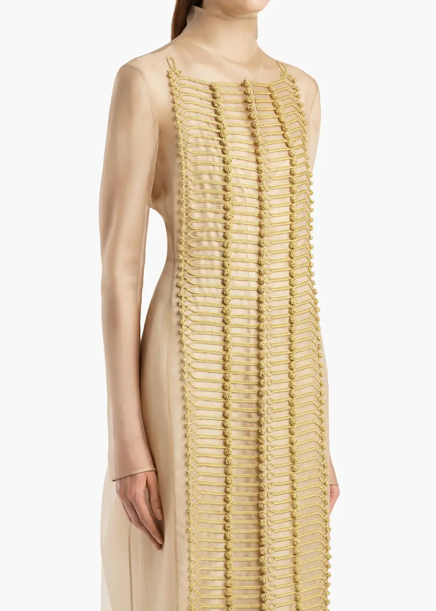 Khaite Toldo Dress In Beige With Ornamental Embroidery | Thumbnail 4 Khaite Toldo Dress In Beige With Ornamental Embroidery | Thumbnail 4