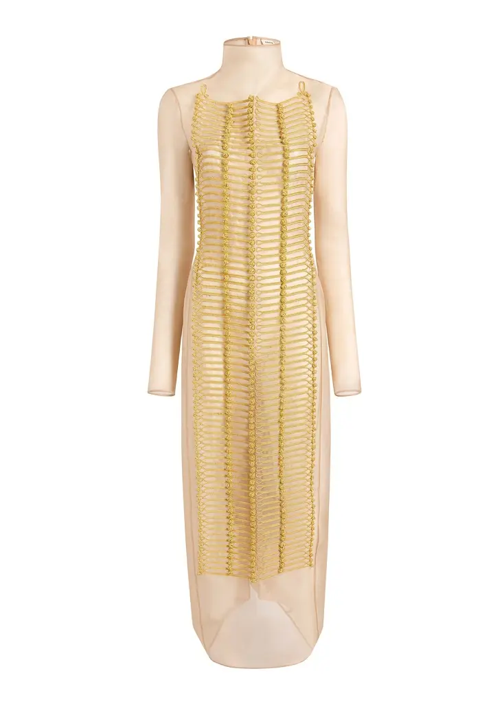 Toldo Dress In Beige With Ornamental Embroidery