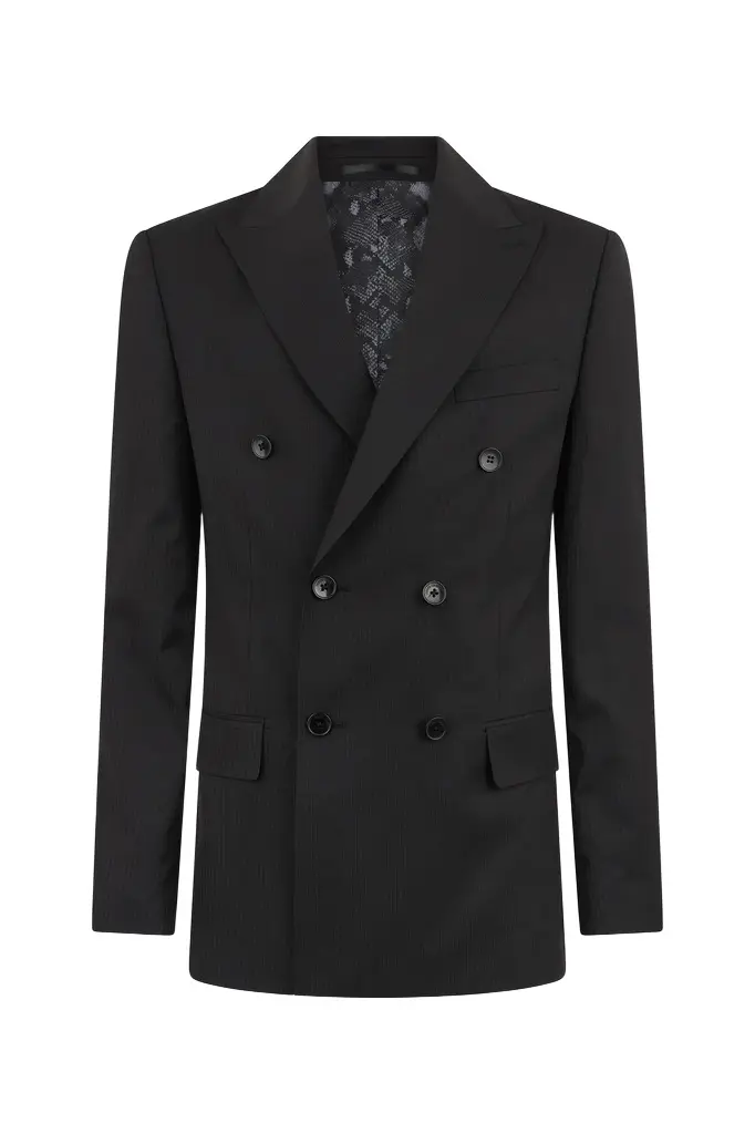 Roberto Cavalli Black Pinstripe Double-Breasted Wool Suit