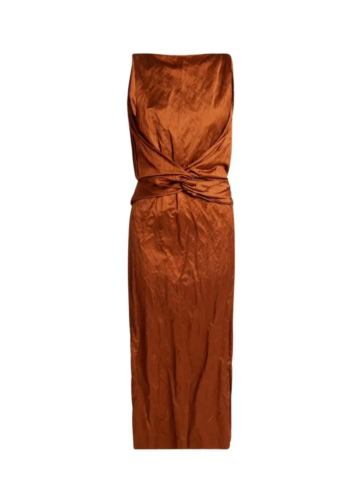 Lanvin Crinkled Silk Twisted-Waist Sleeveless Maxi Dress