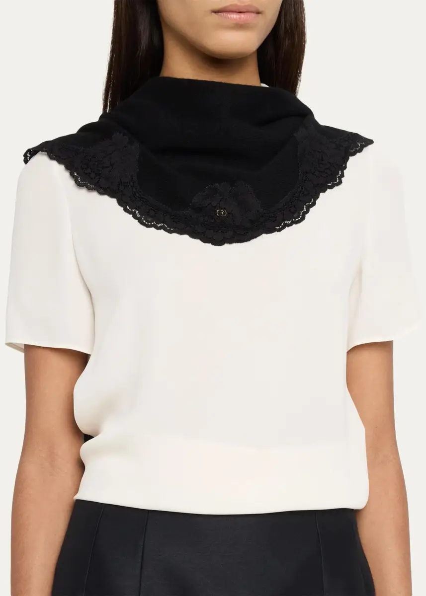 REDVALENTINO VLogo Lace-Trimmed Cashmere Scarf | Thumbnail 3 REDVALENTINO VLogo Lace-Trimmed Cashmere Scarf | Thumbnail 3