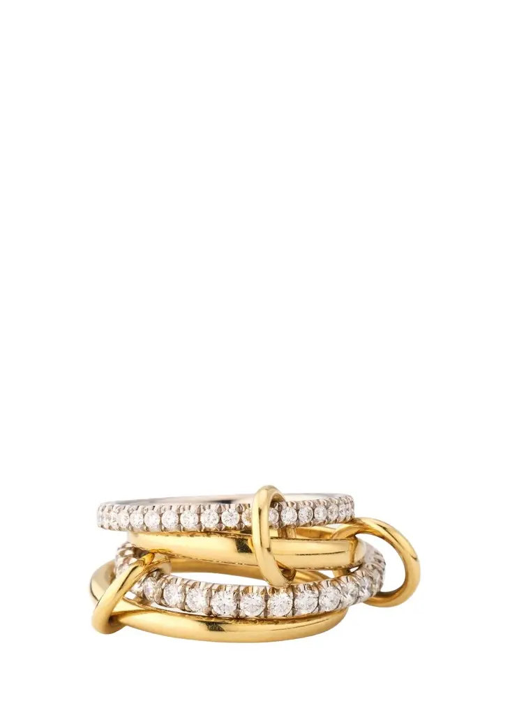 18K Mixed-Gold Halley 4-Link Ring with Pave Diamonds 18K Mixed-Gold Halley 4-Link Ring with Pave Diamonds