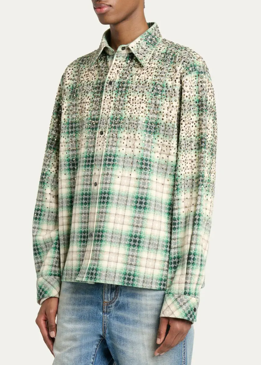 AMIRI Men's MA Plaid Crystal Western Overshirt | Thumbnail 4