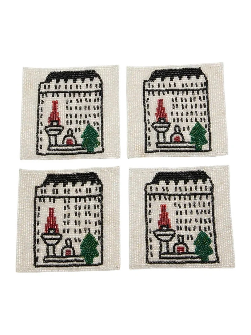 Sudha Pennathur 4-Piece Beaded Bergdorf Building Coaster Set