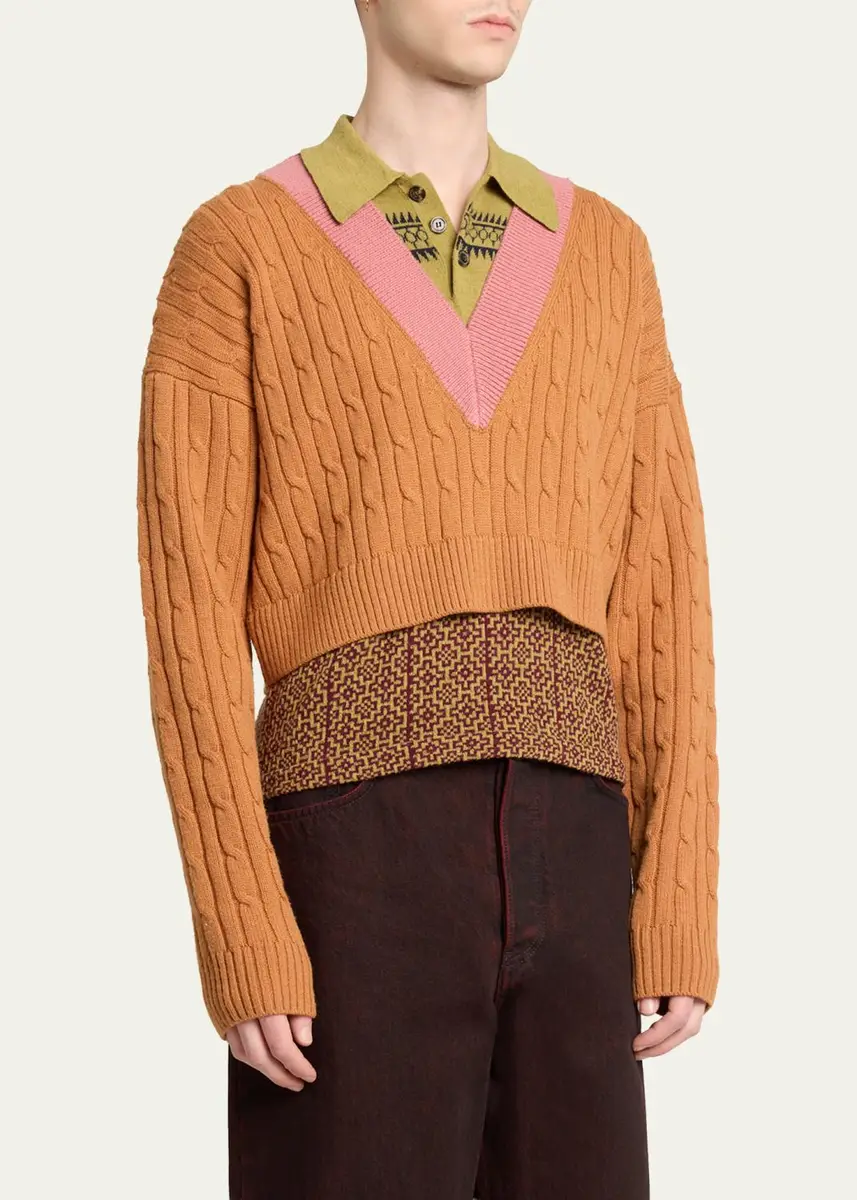 Dries Van Noten Men's Layered Polo Sweater | Thumbnail 4