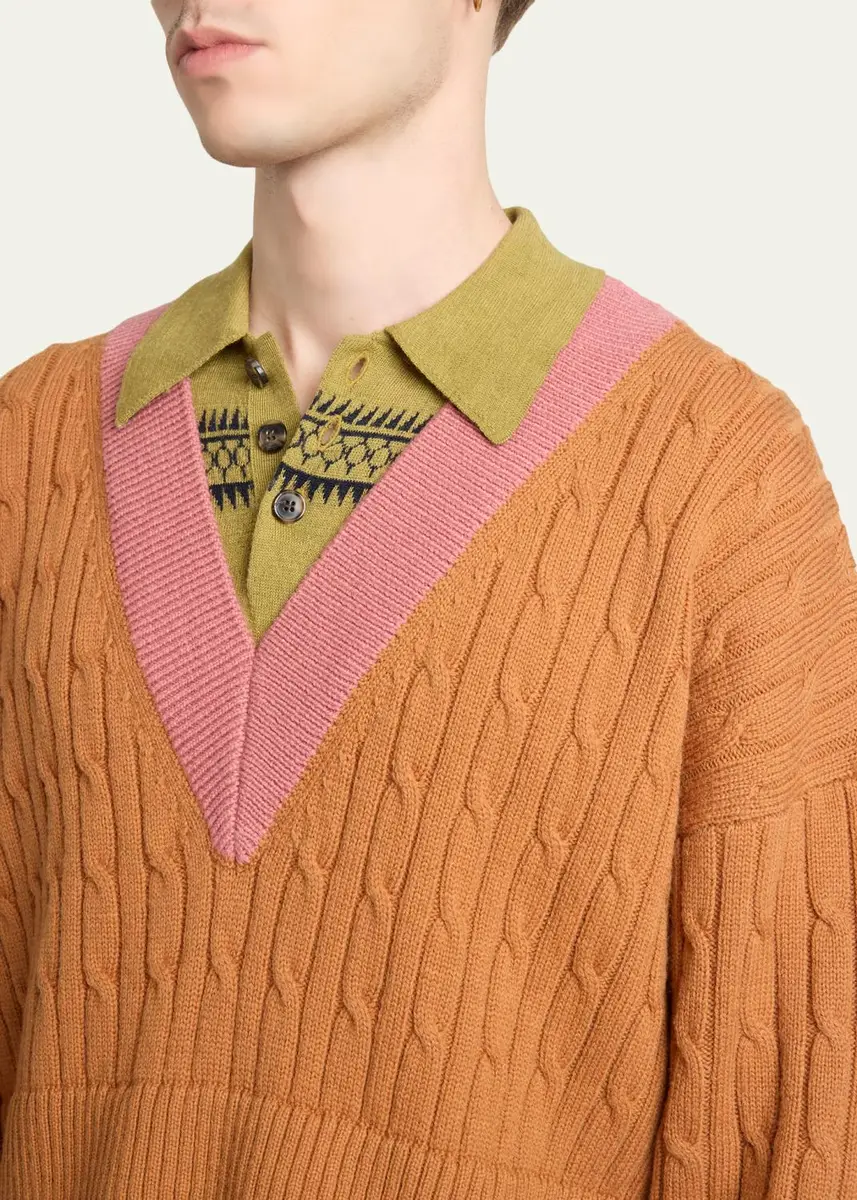Dries Van Noten Men's Layered Polo Sweater | Thumbnail 5