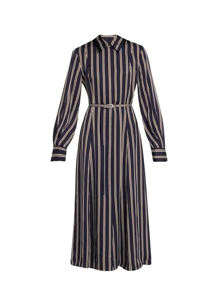 Jason Wu Collection Striped Satin Long-Sleeve Belted Midi Shirtdress