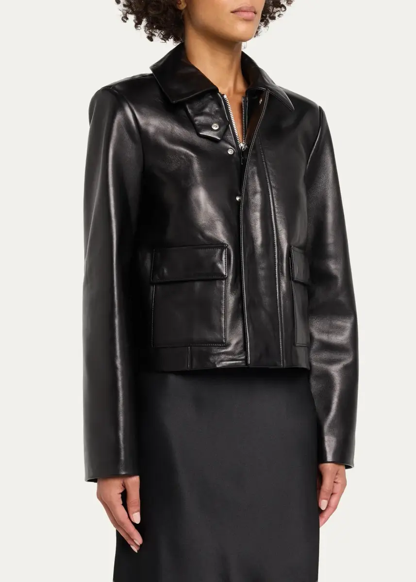 Brandon Maxwell Remi Leather Zip Jacket | Thumbnail 4 Brandon Maxwell Remi Leather Zip Jacket | Thumbnail 4