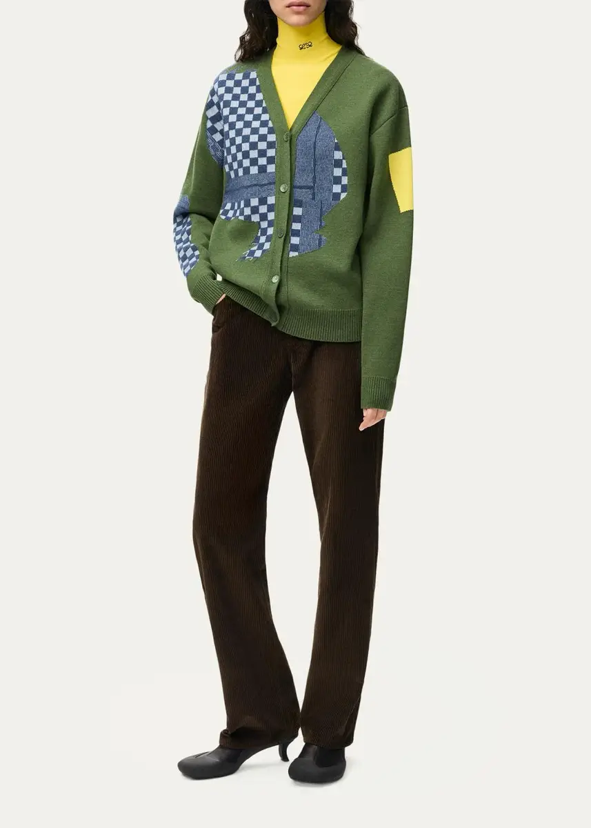 Loewe Check Colorblocked Wool-Blend Cardigan | Thumbnail 2 Loewe Check Colorblocked Wool-Blend Cardigan | Thumbnail 2