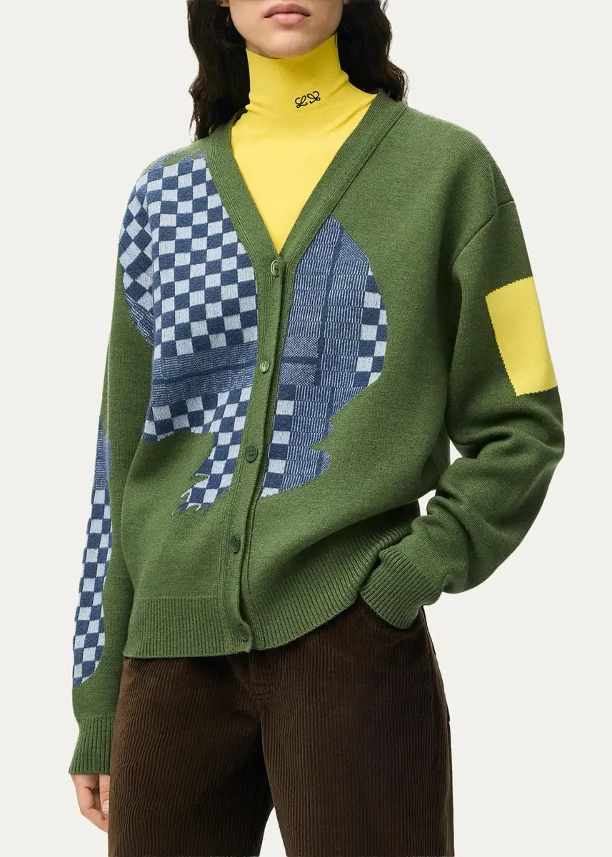 Loewe Check Colorblocked Wool-Blend Cardigan | Thumbnail 4 Loewe Check Colorblocked Wool-Blend Cardigan | Thumbnail 4