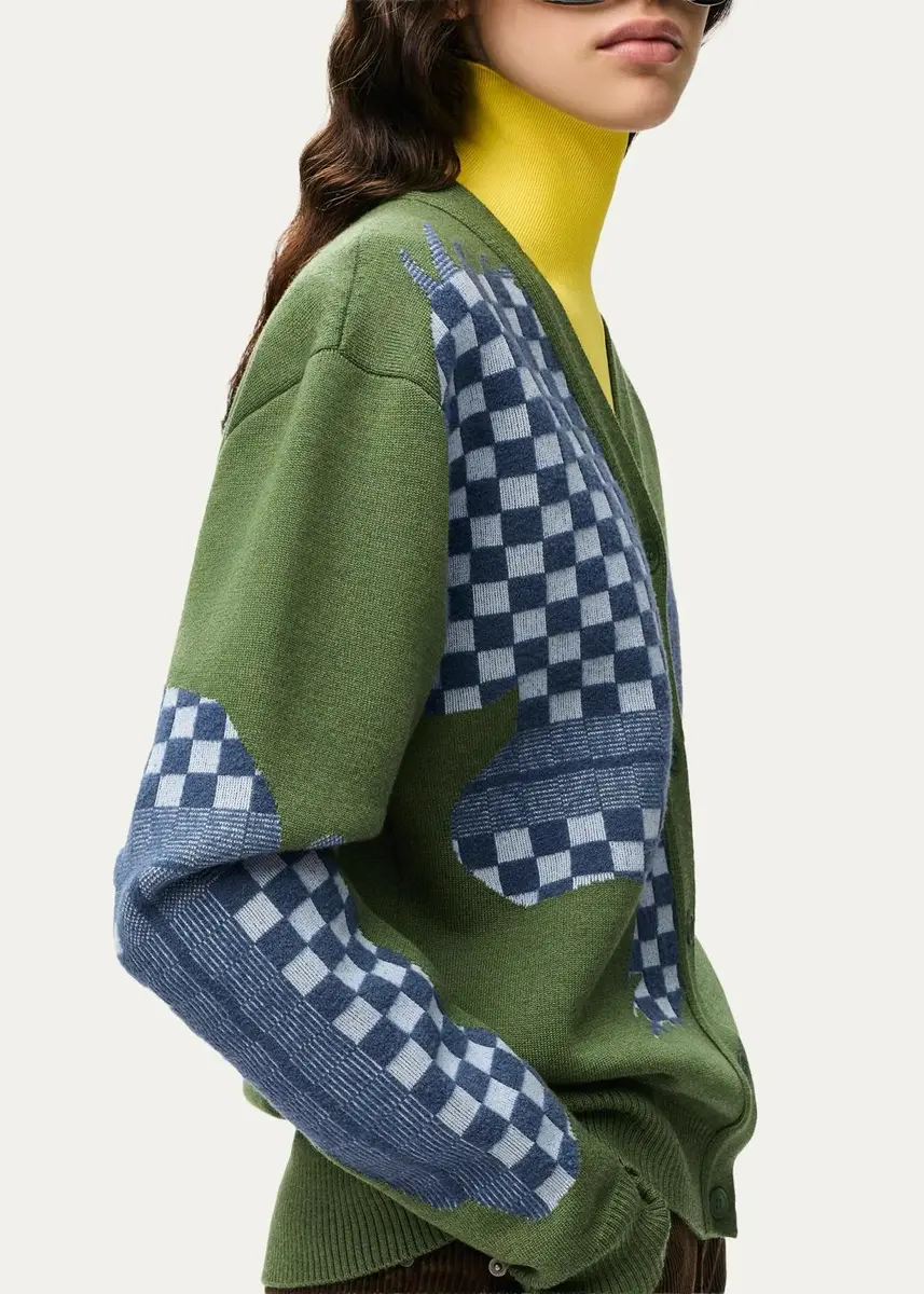 Loewe Check Colorblocked Wool-Blend Cardigan | Thumbnail 5 Loewe Check Colorblocked Wool-Blend Cardigan | Thumbnail 5