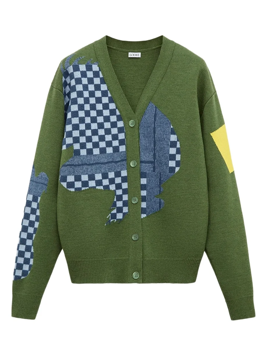 Loewe Check Colorblocked Wool-Blend Cardigan