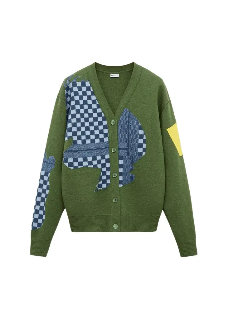Check Colorblocked Wool-Blend Cardigan Check Colorblocked Wool-Blend Cardigan