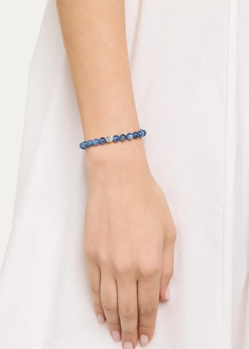 Sydney Evan 14K Lapis Inlay Icon Bead Happy Face on Kyanite Bead Bracelet | Thumbnail 2