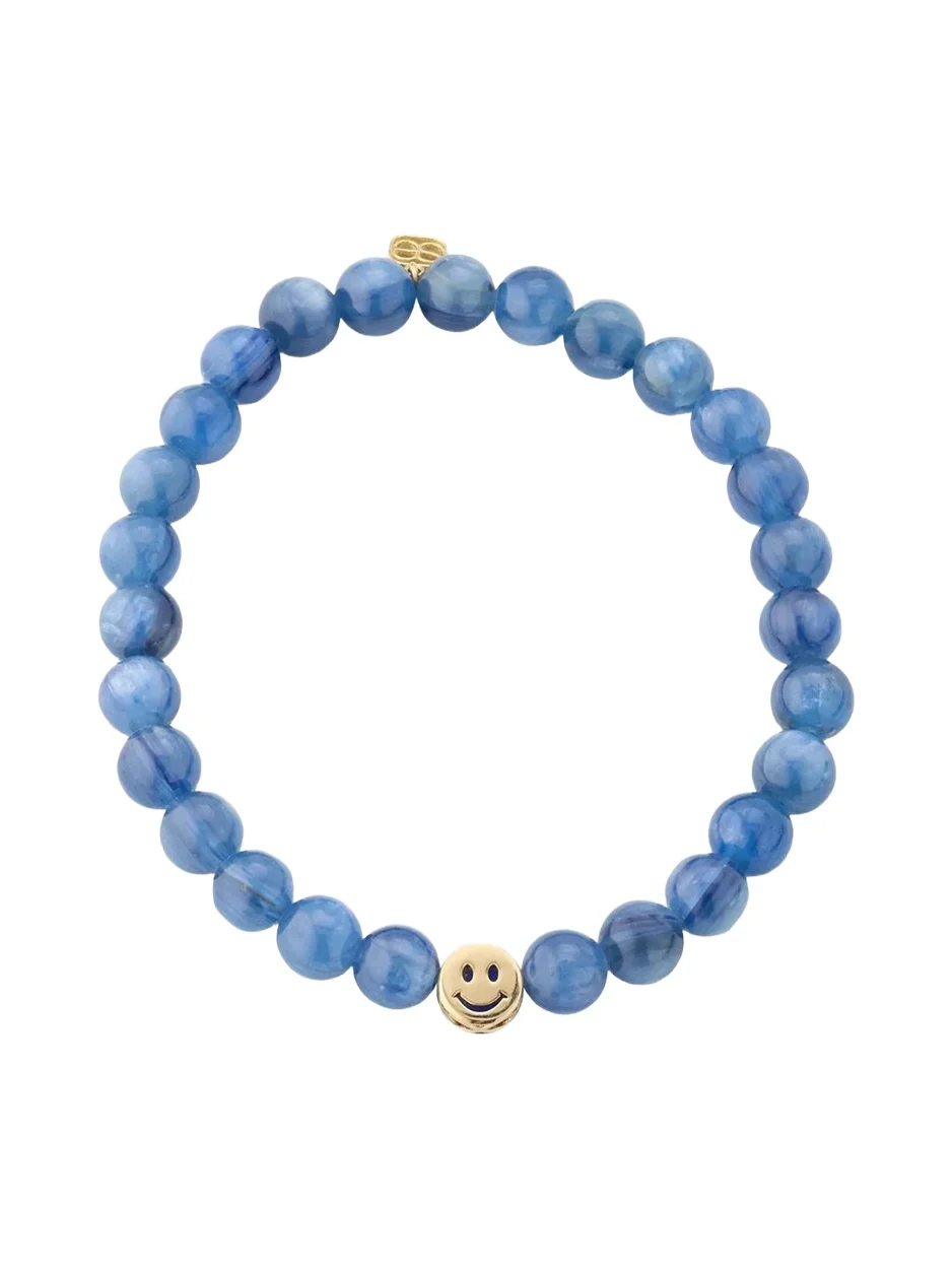 Sydney Evan 14K Lapis Inlay Icon Bead Happy Face on Kyanite Bead Bracelet