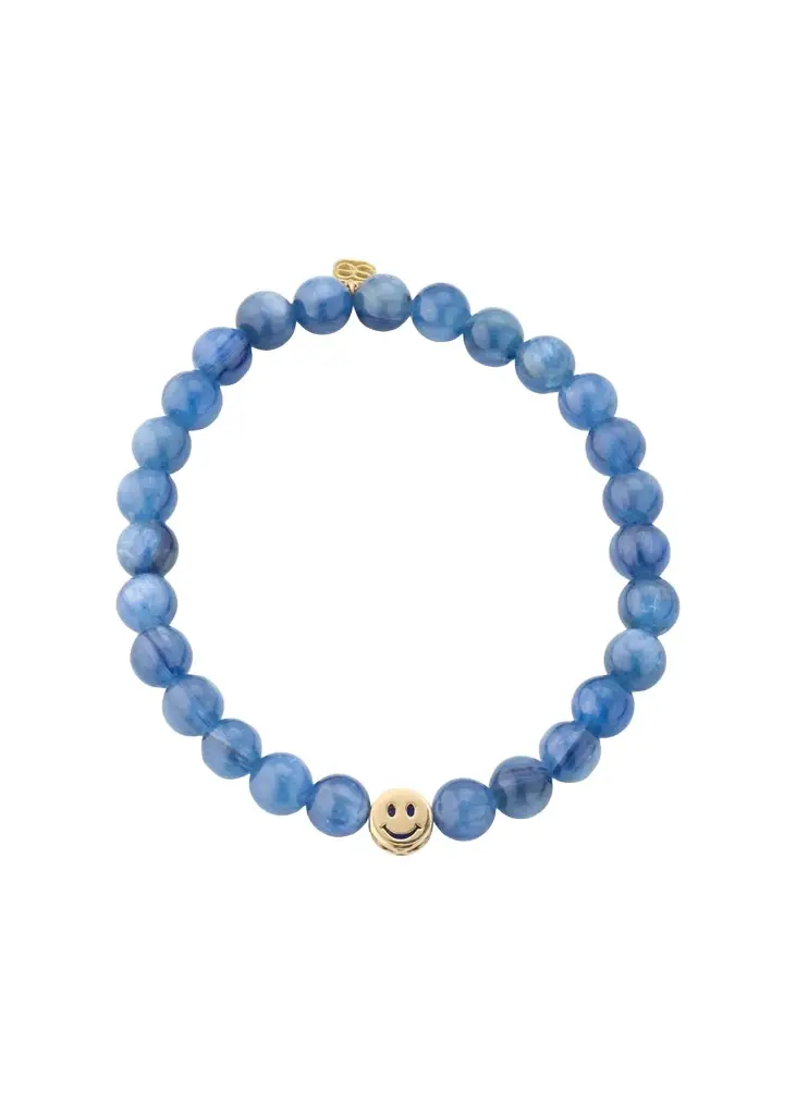 14K Lapis Inlay Icon Bead Happy Face on Kyanite Bead Bracelet 14K Lapis Inlay Icon Bead Happy Face on Kyanite Bead Bracelet