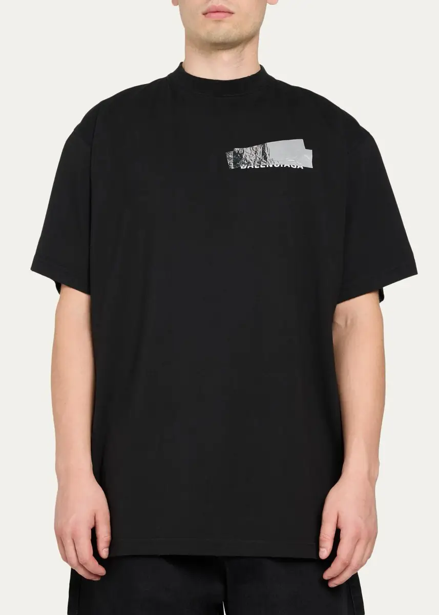 Balenciaga Men's Oversized Tape Logo T-Shirt | Thumbnail 4 Balenciaga Men's Oversized Tape Logo T-Shirt | Thumbnail 4