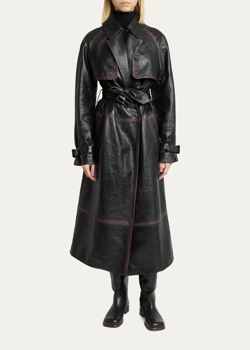 Proenza Schouler Kasia Burnished Leather Belted Long Trench Coat | Thumbnail 2 Proenza Schouler Kasia Burnished Leather Belted Long Trench Coat | Thumbnail 2