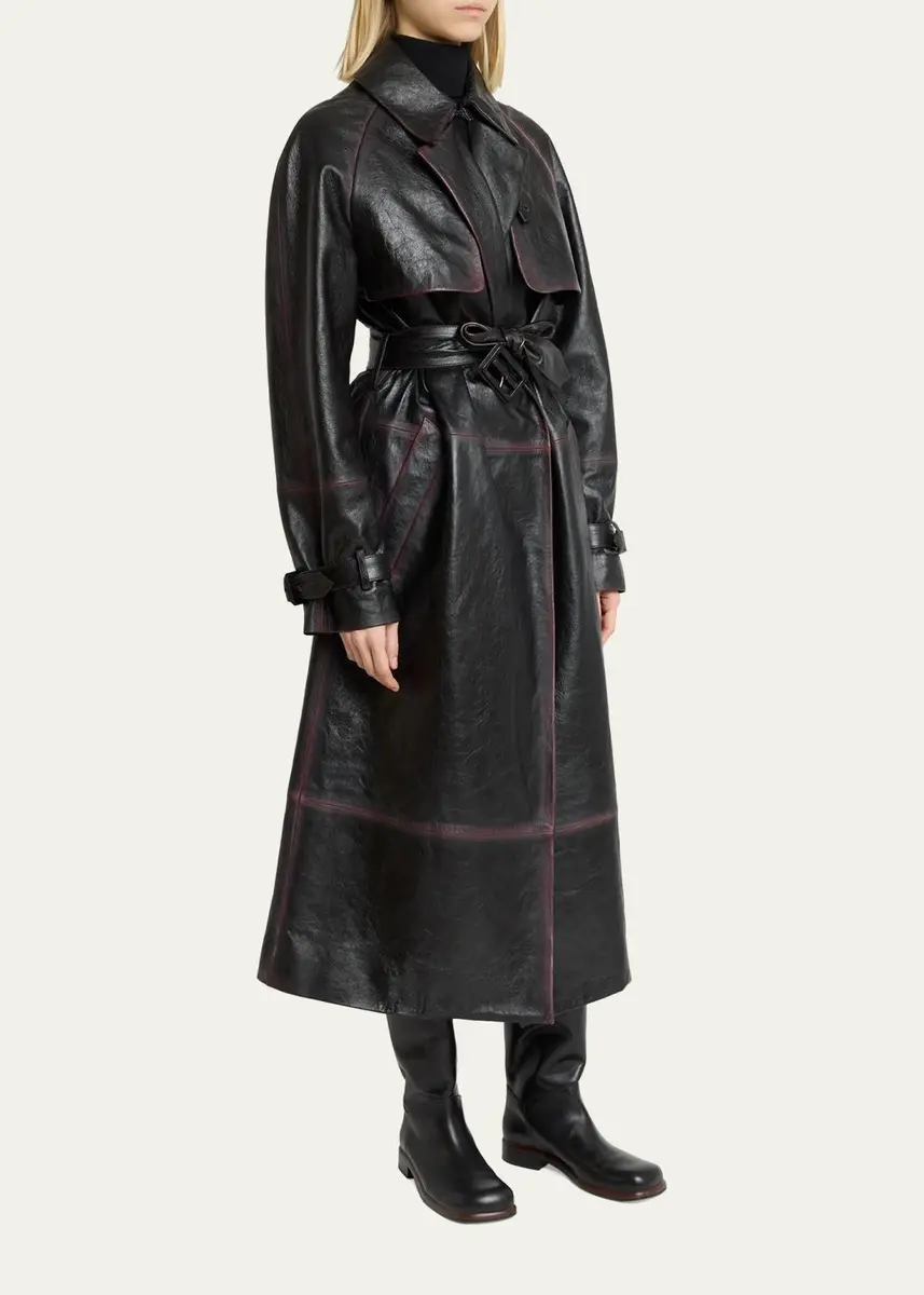 Proenza Schouler Kasia Burnished Leather Belted Long Trench Coat | Thumbnail 4 Proenza Schouler Kasia Burnished Leather Belted Long Trench Coat | Thumbnail 4