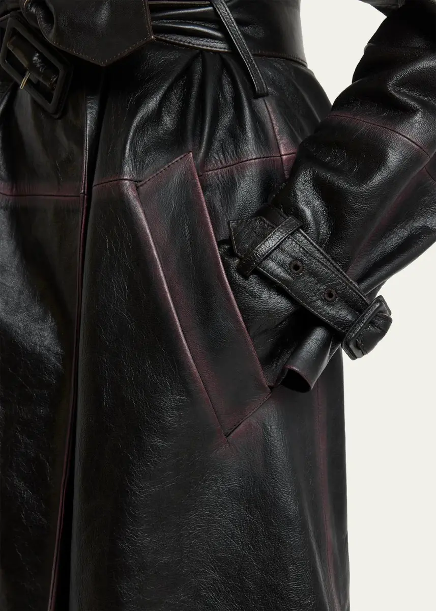 Proenza Schouler Kasia Burnished Leather Belted Long Trench Coat | Thumbnail 5 Proenza Schouler Kasia Burnished Leather Belted Long Trench Coat | Thumbnail 5