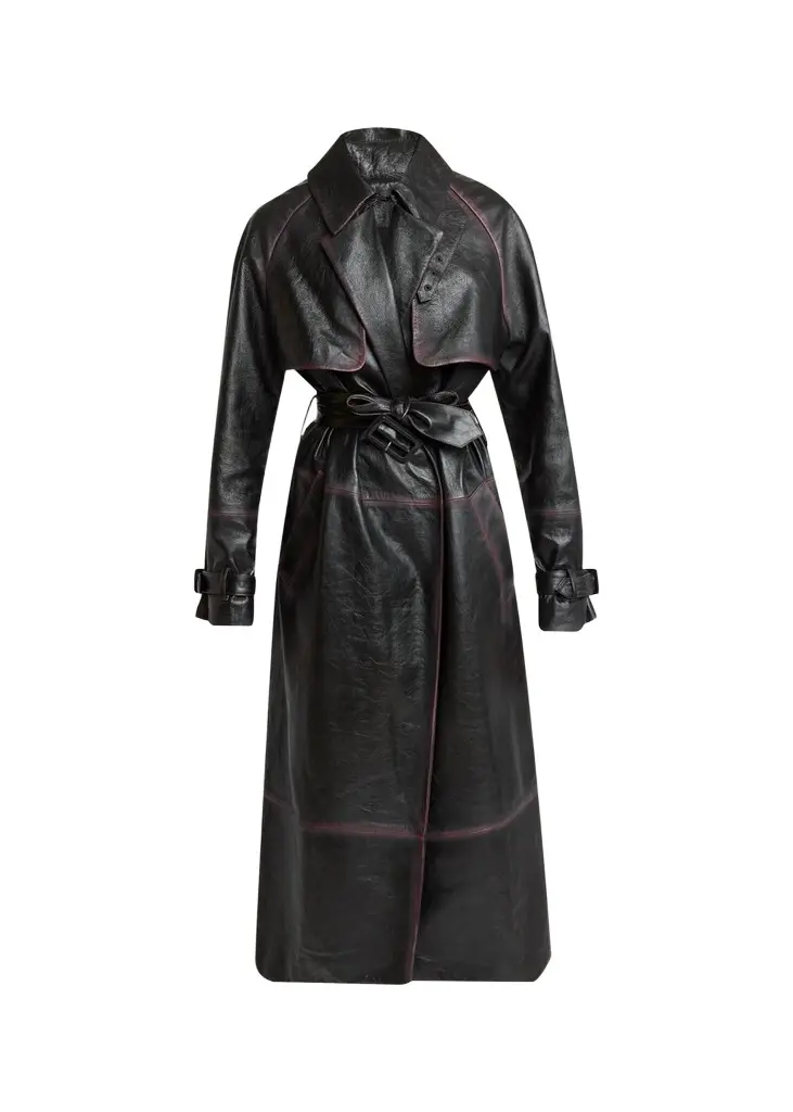 Kasia Burnished Leather Belted Long Trench Coat Kasia Burnished Leather Belted Long Trench Coat
