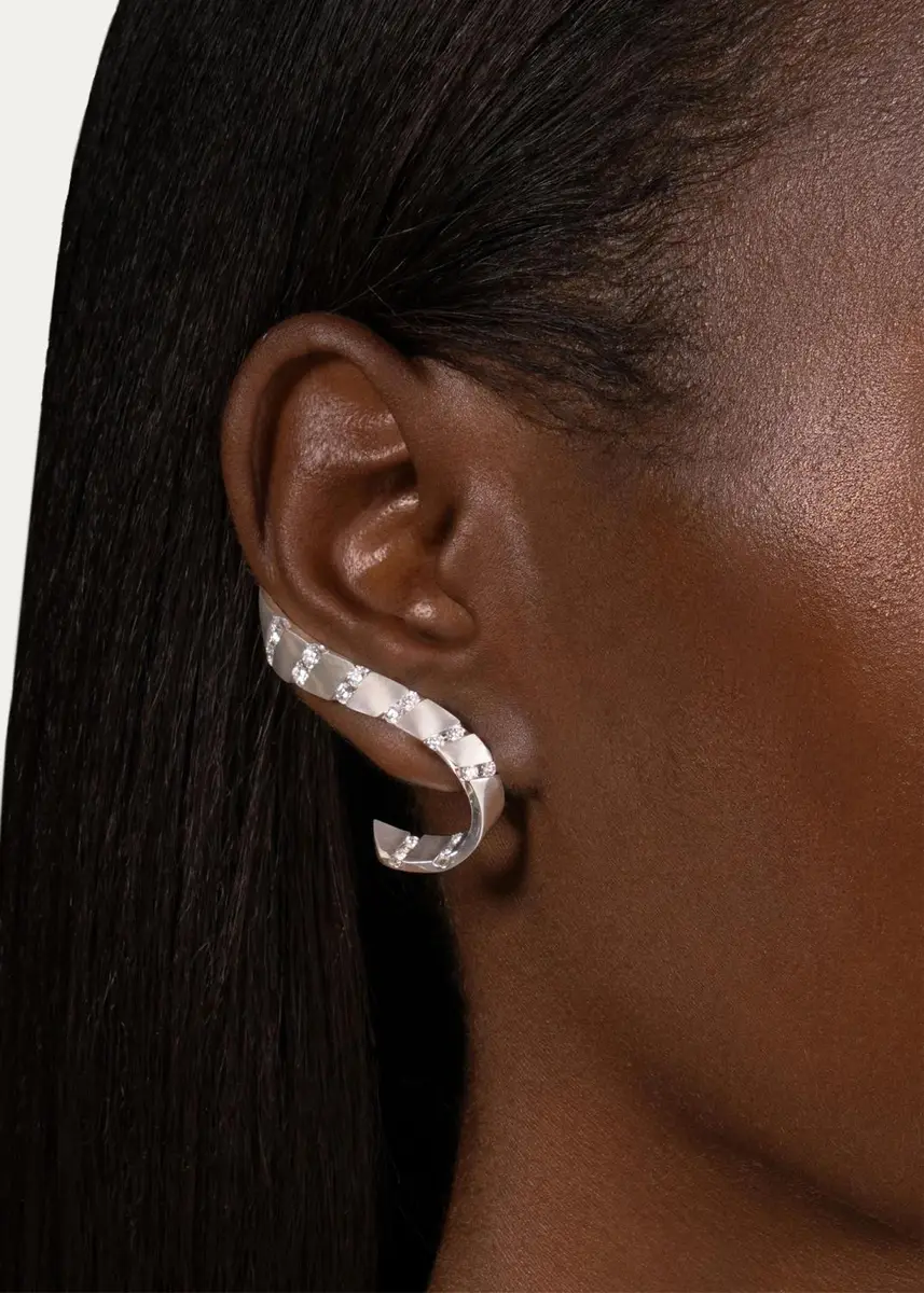 Reza Nexus 18K White Gold Alternating Diamond Cuff Earring, Single, Right Side | Thumbnail 2 Reza Nexus 18K White Gold Alternating Diamond Cuff Earring, Single, Right Side | Thumbnail 2
