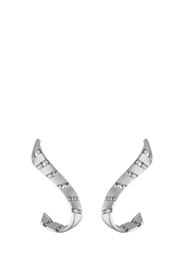 Nexus 18K White Gold Alternating Diamond Cuff Earring, Single, Right Side